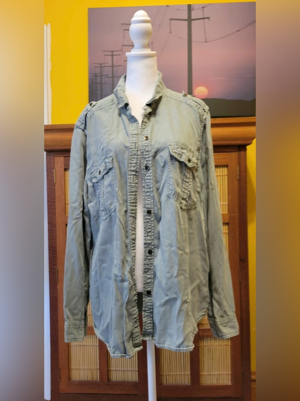 American Eagle Light Olive Green Button-Front Utility Shirt Jacket l PTP 21